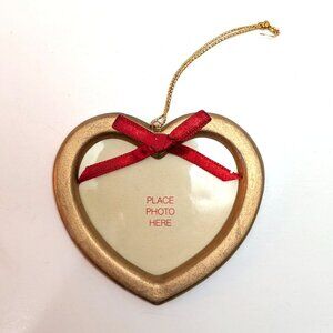 Vintage 90s Picture Frame Heart Ornament Bow Gift Christmas Holiday Festive